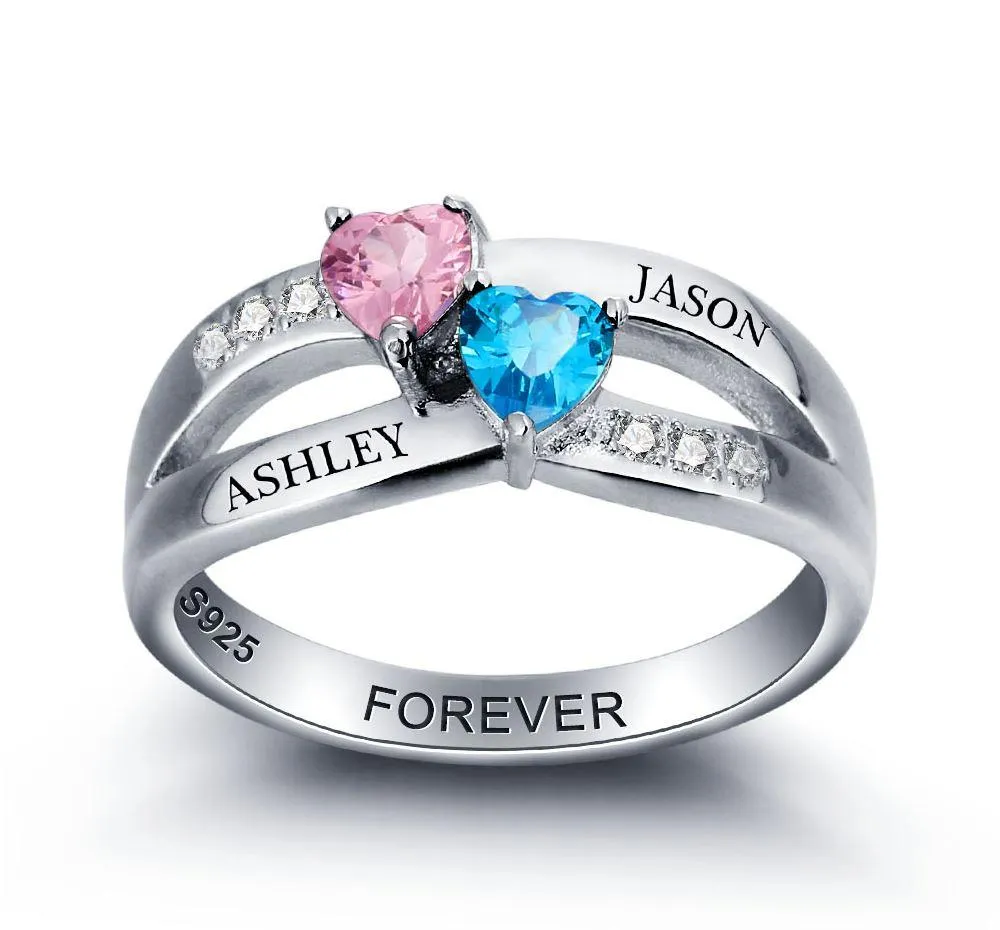 Personalized 2 Stone United Hearts Split Band Mother's Ring