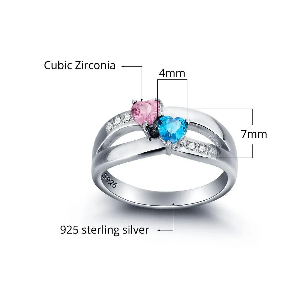 Personalized 2 Stone United Hearts Split Band Mother's Ring