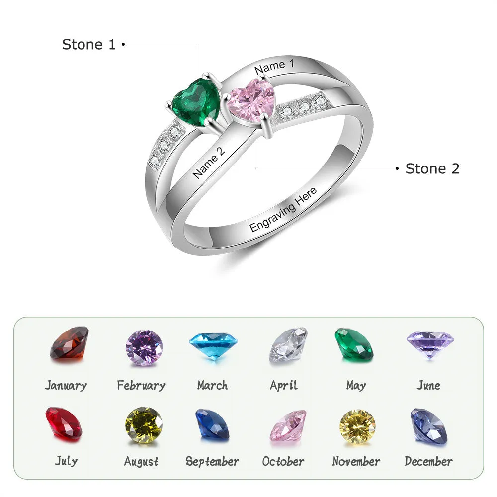 Personalized 2 Stone United Hearts Split Band Mother's Ring