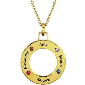 Personalized Gold 4 Birthstone Mother's Necklace Life Saver 4 Names