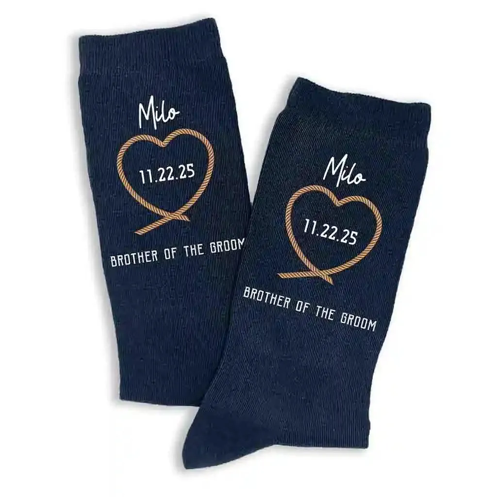 Personalized Rope Heart Groomsmen Socks for the Rustic Wedding Theme