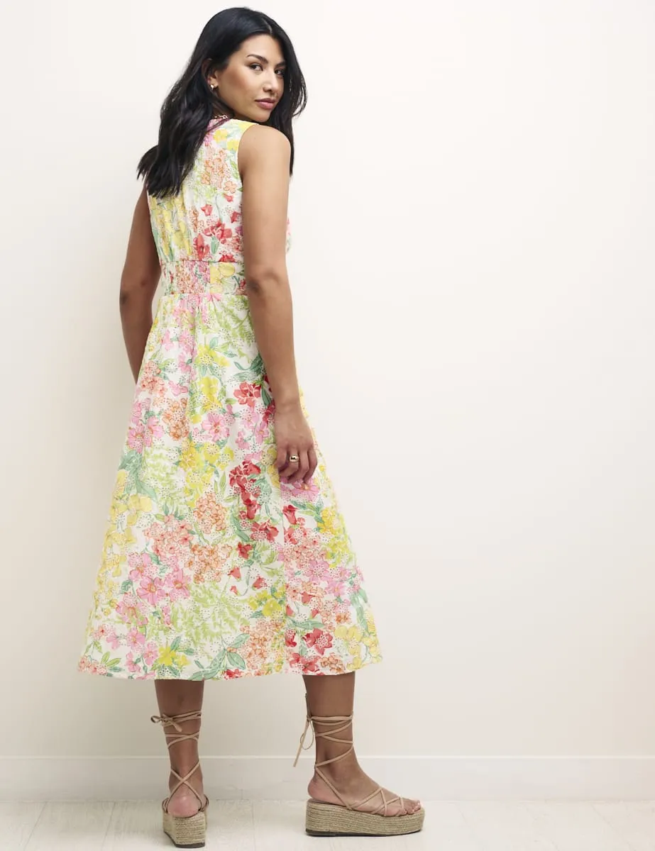 Petite Floral Broderie Sandra Midi Dress