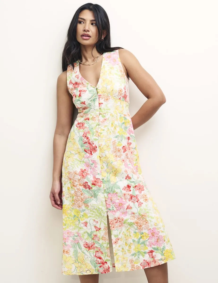 Petite Floral Broderie Sandra Midi Dress