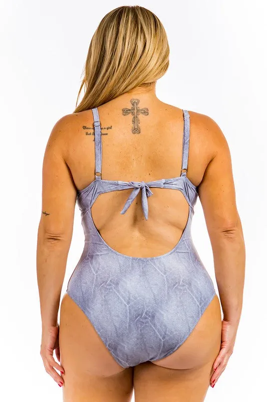 Plus Size One-Piece Denim Swimsuit