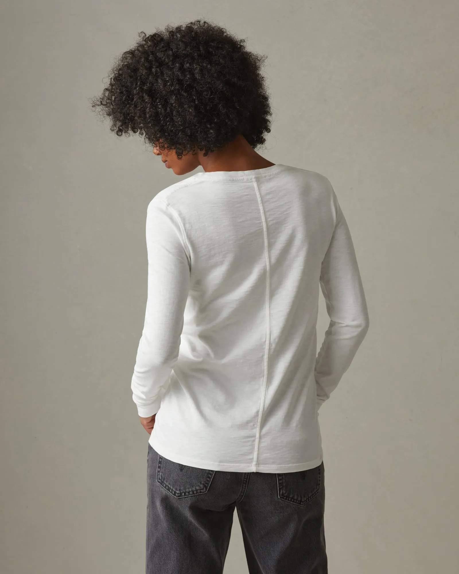 Premium Slub V-Neck Tee Long Sleeve - Bone