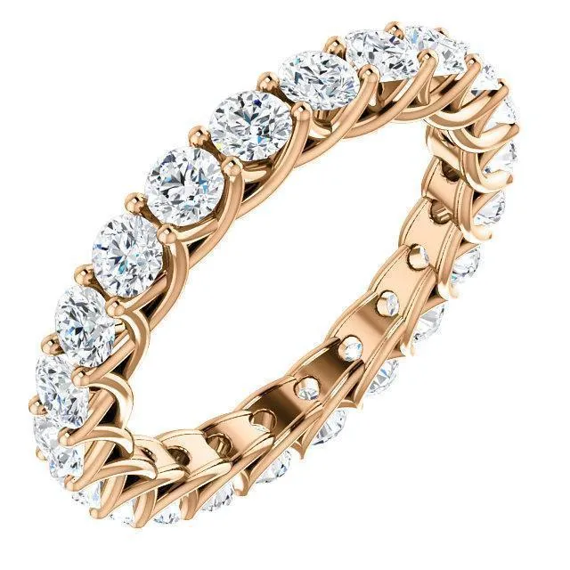 PRESTINE FULL ETERNITY 4 PRONGS 3MM MOISSANITE ROUND CUT ENGAGEMENT OR ANNIVERSARY RING - 18K Rose Gold