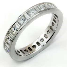 Princess & Baguette Diamond Alternating Eternity Channel Set Platinum Wedding Anniversary Band Ring