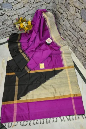 Purple Magenta Color Raw Silk Saree with Ganga Jamuna Border