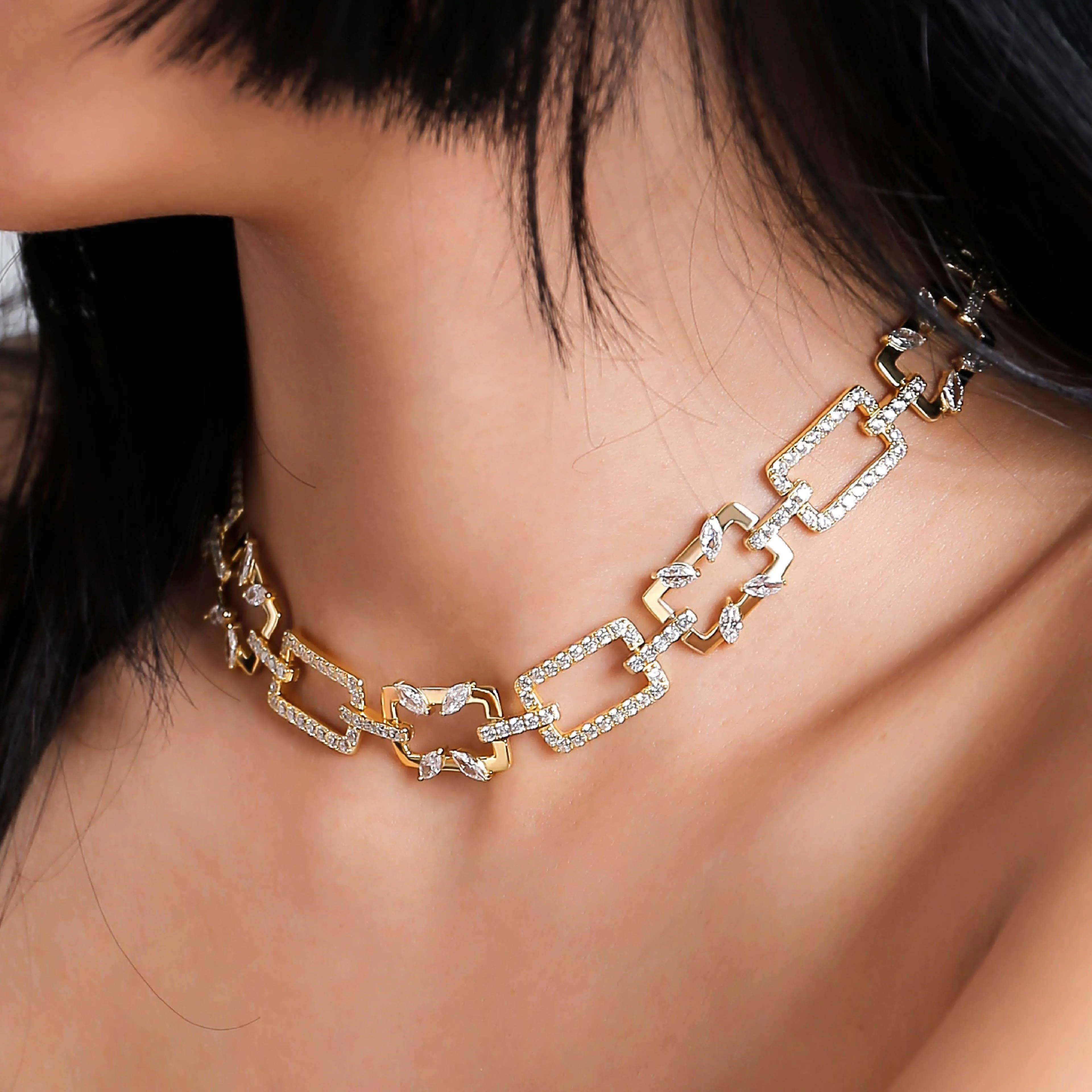 Rectangular Chain Necklace Jasmine Breeze Collection Designed by Golnaz Niazmand