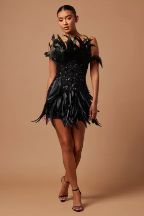 Renee Sequin Feather Mini Dress - Black