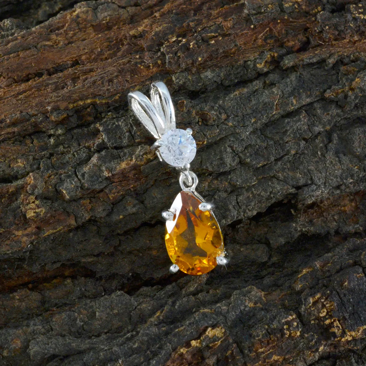 Riyo Appealing Gems Pear Faceted Yellow Citrine Solid Silver Pendant Gift For Anniversary