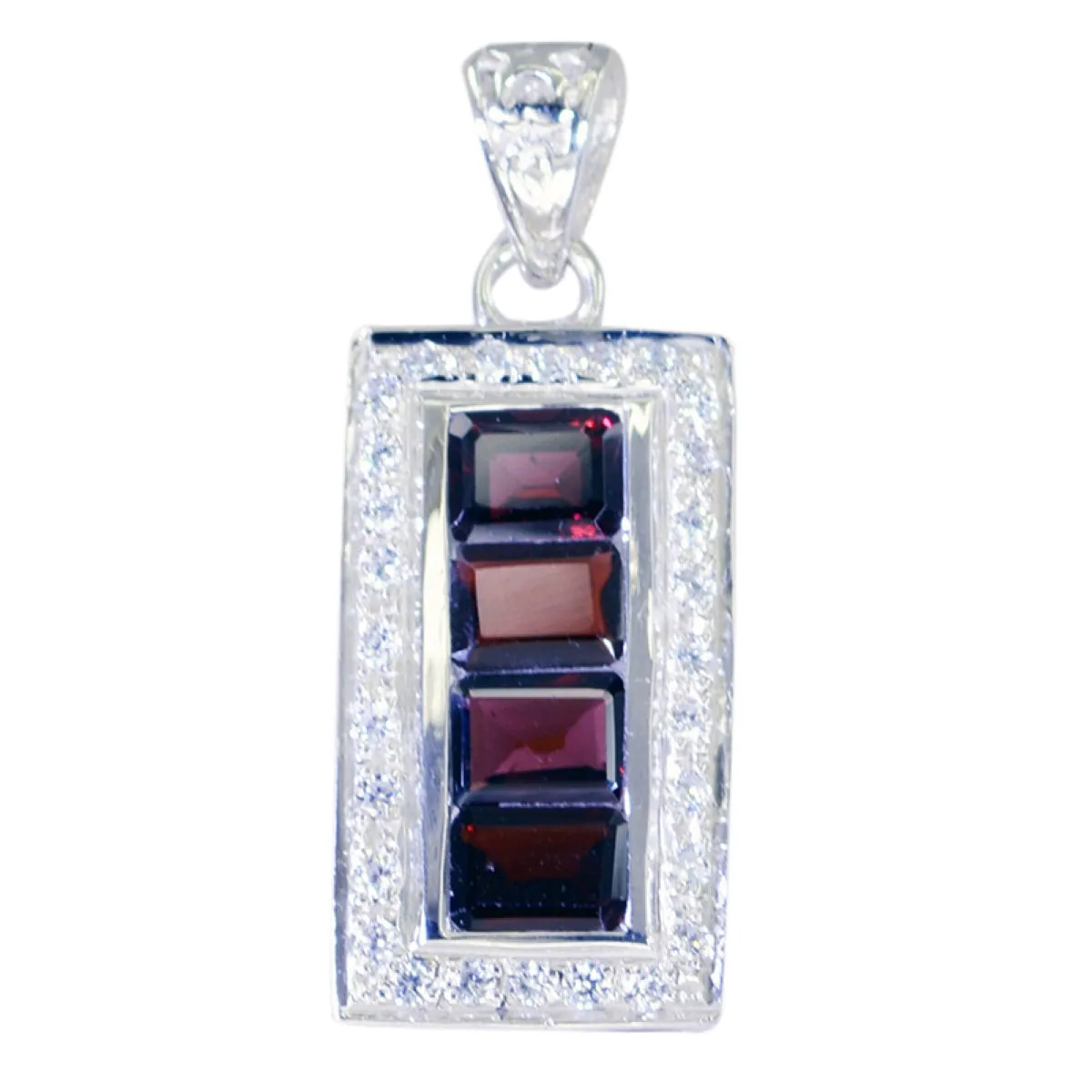 Riyo Engaging Gems Baguette Faceted Red Garnet Silver Pendant Gift For Engagement