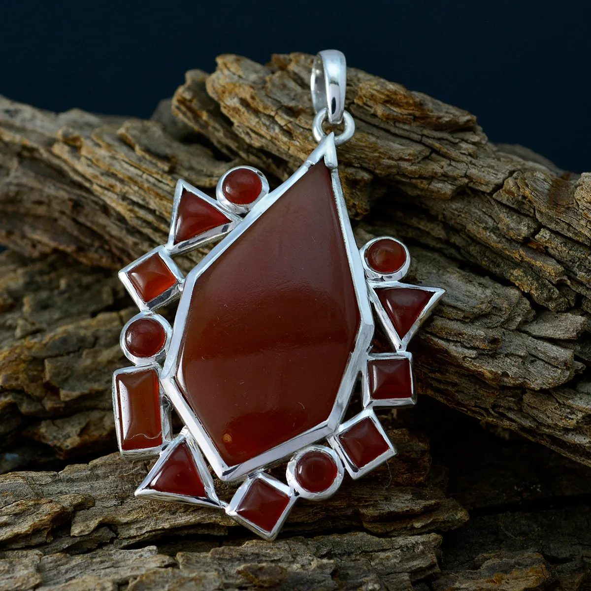 Riyo Genuine Gems Multi Shape Faceted Red Red onyx 925 Silver Pendant gift for anniversary day