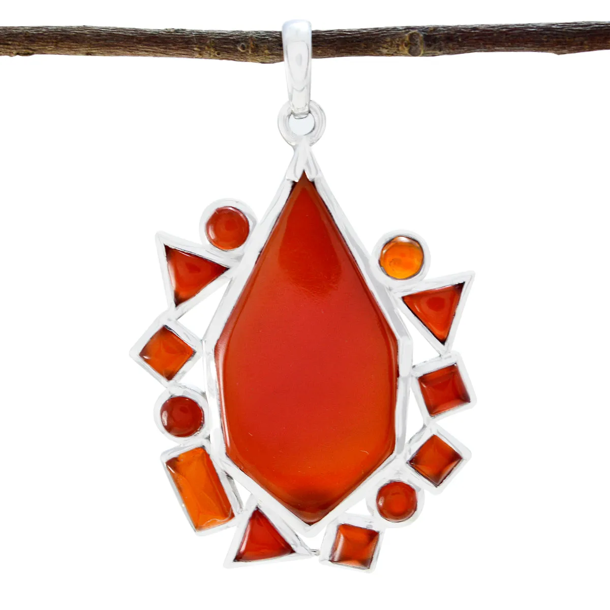 Riyo Genuine Gems Multi Shape Faceted Red Red onyx 925 Silver Pendant gift for anniversary day