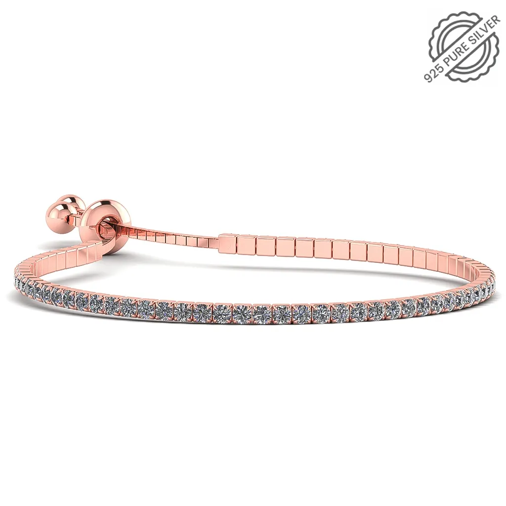 Rose Gold Tennis Silver Bracelet with American Diamond