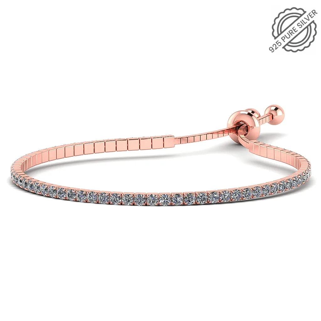 Rose Gold Tennis Silver Bracelet with American Diamond