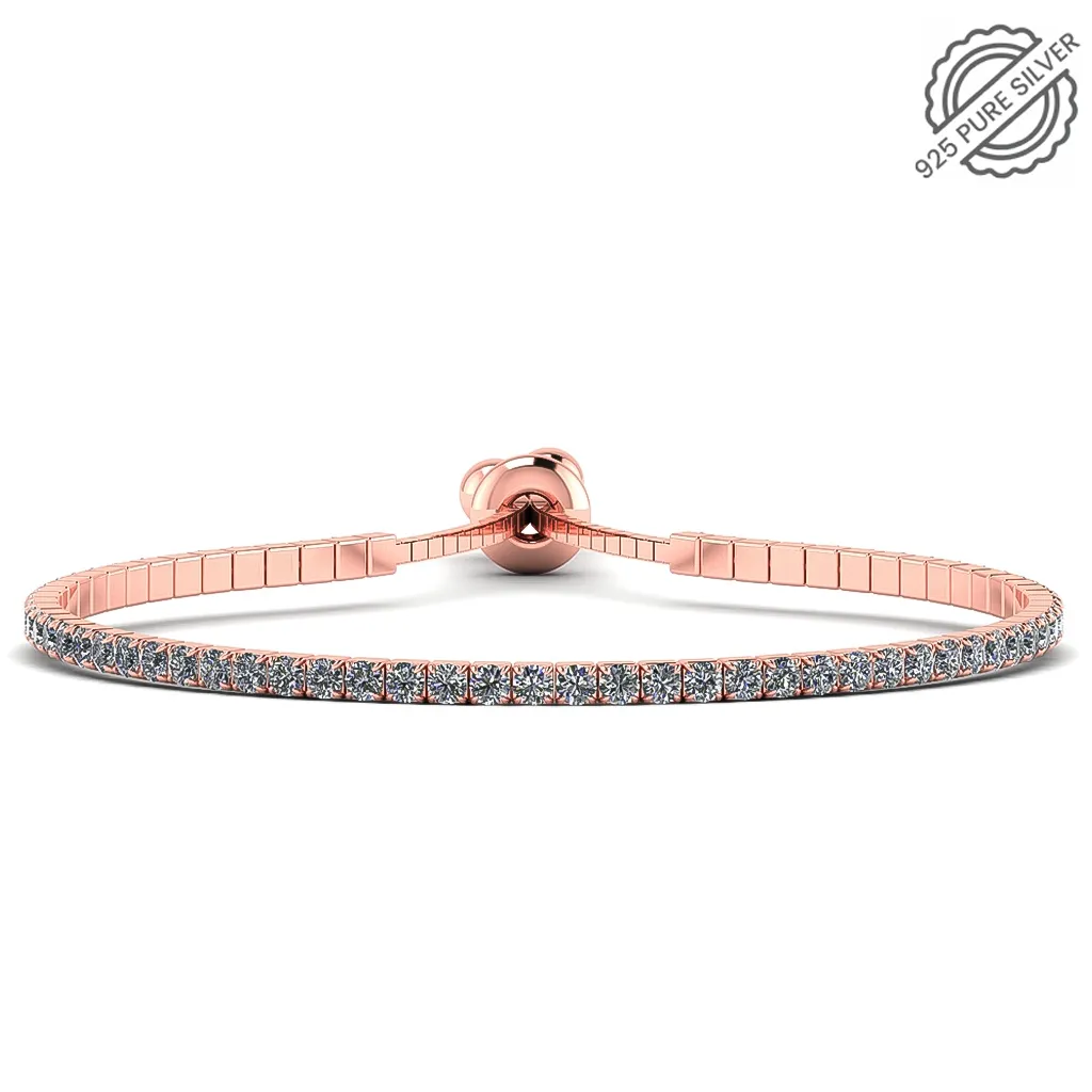 Rose Gold Tennis Silver Bracelet with American Diamond