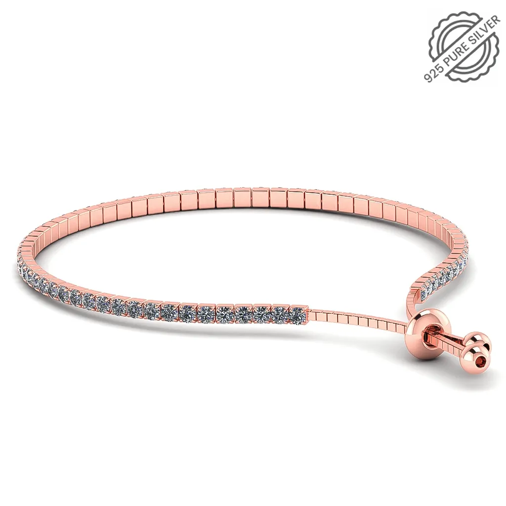 Rose Gold Tennis Silver Bracelet with American Diamond