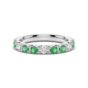 Round Emerald and White Sapphire Half Eternity Wedding Ring