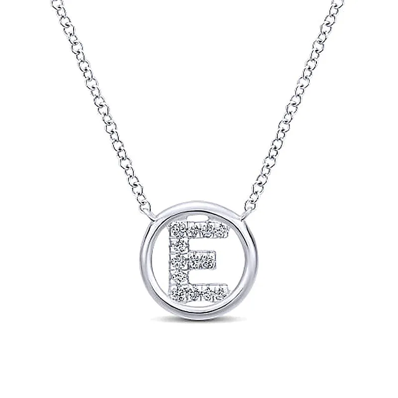 Round Pavé Initial E Pendant Necklace