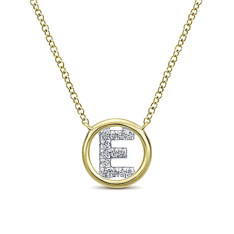 Round Pavé Initial E Pendant Necklace