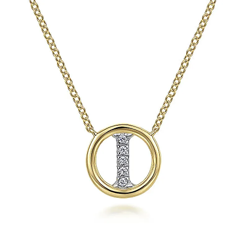 Round Pavé Initial I Pendant Necklace