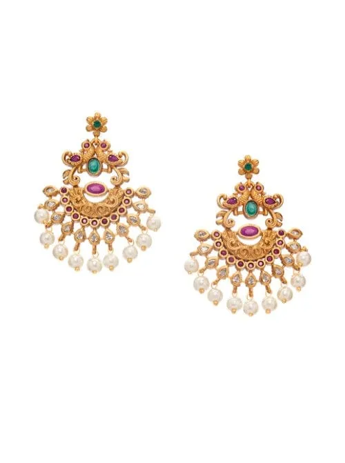 Rubans 22K Gold-Plated Handcrafted Faux Ruby Temple Jewellery Set