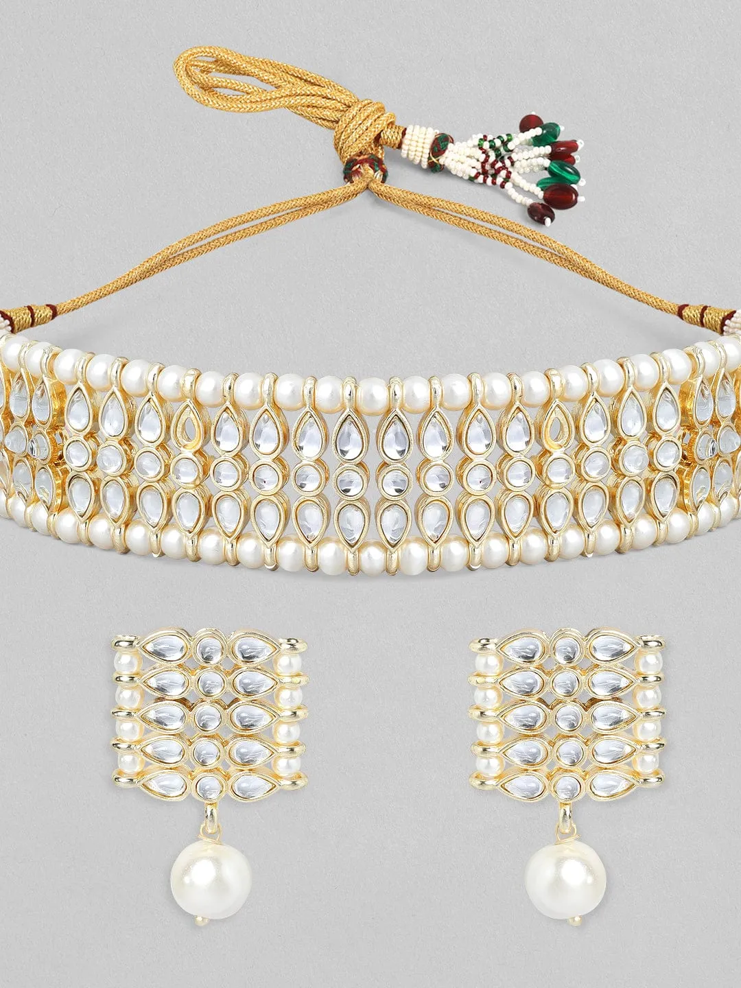 Rubans Gold Plated Handcrafted White Pearl Choker Set