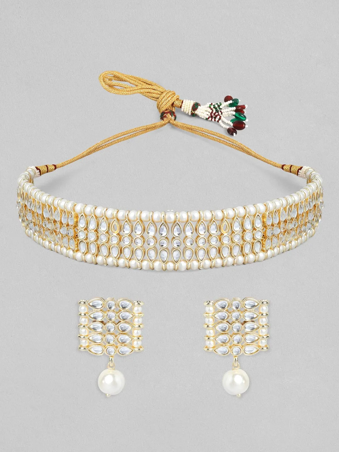 Rubans Gold Plated Handcrafted White Pearl Choker Set