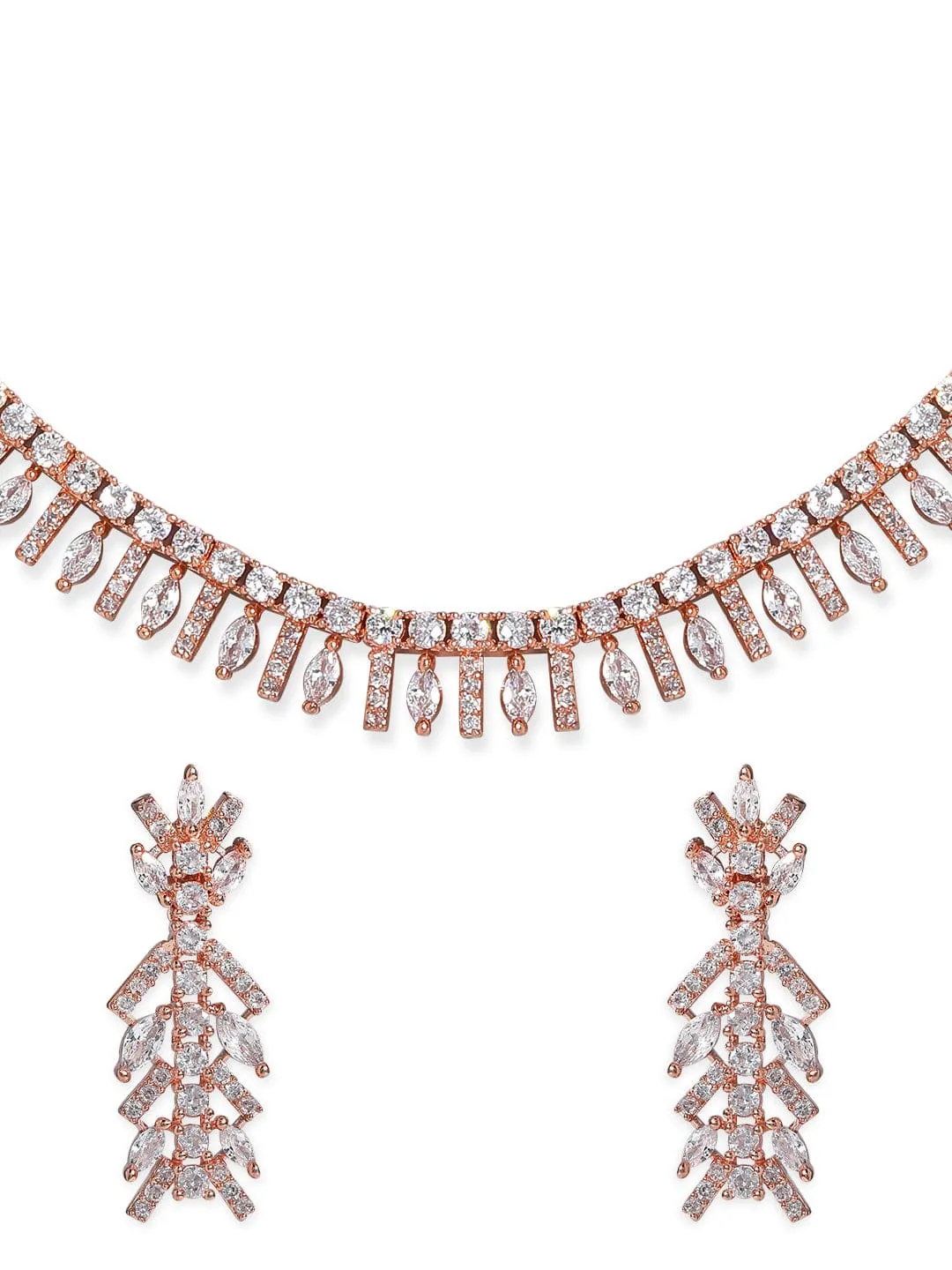 Rubans Rose Gold Plated Zirconia Stone Studded Handcrafted Necklace Set.