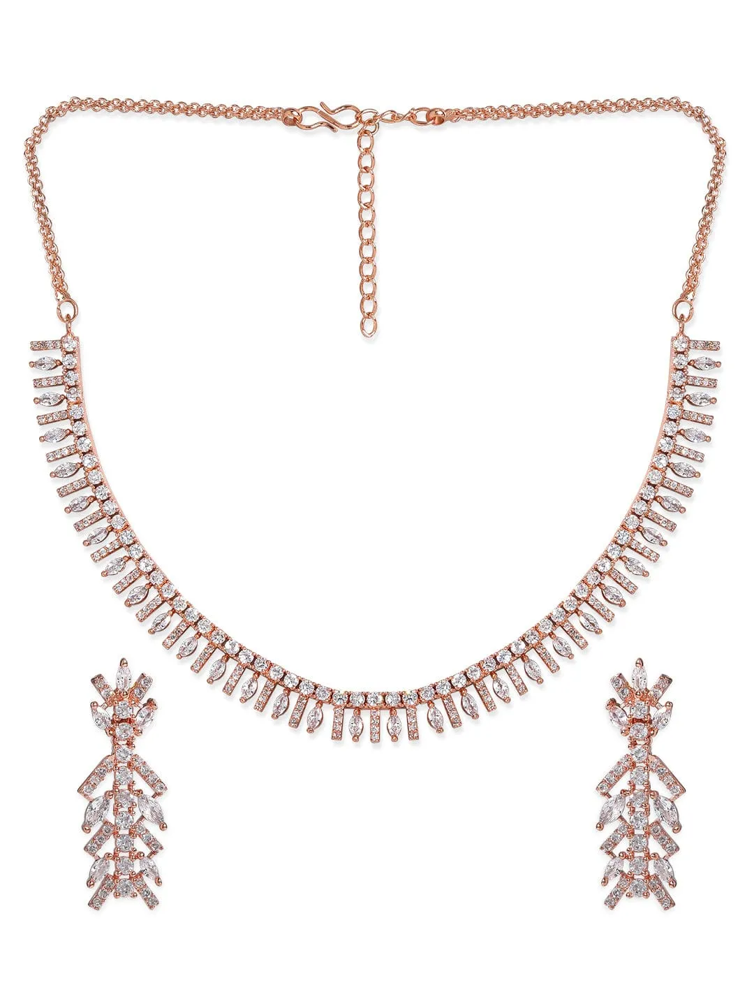 Rubans Rose Gold Plated Zirconia Stone Studded Handcrafted Necklace Set.