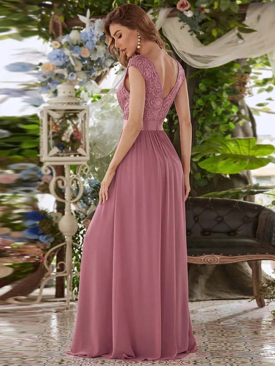 Scoop Neck Lace Top Bridesmaid Dress