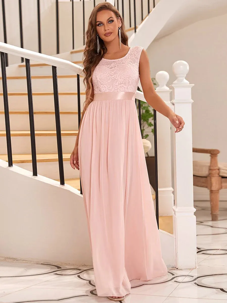 Scoop Neck Lace Top Bridesmaid Dress