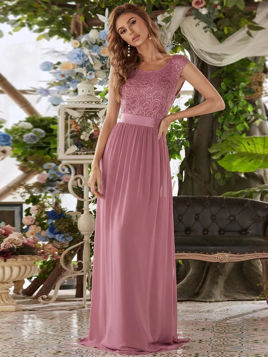 Scoop Neck Lace Top Bridesmaid Dress