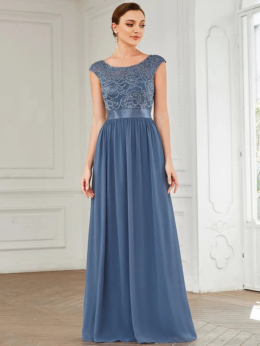 Scoop Neck Lace Top Bridesmaid Dress