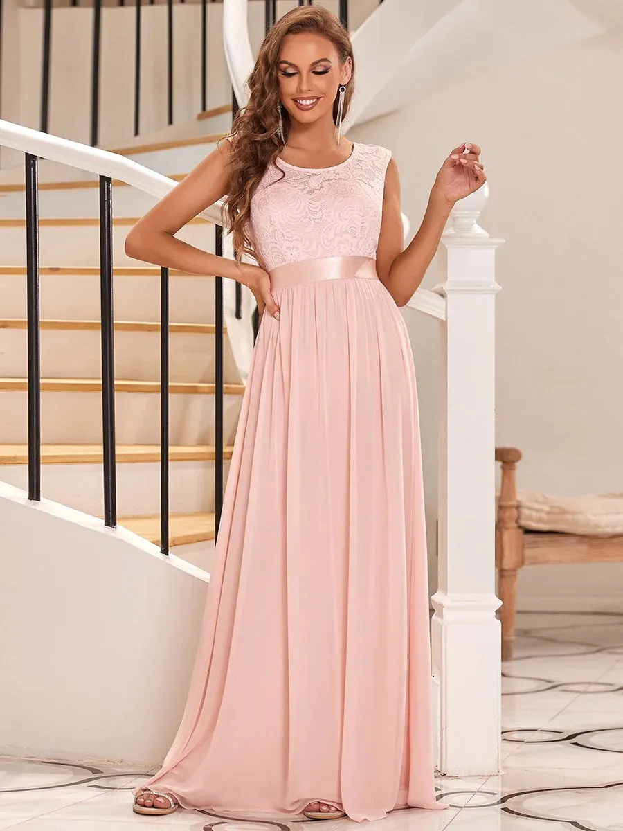 Scoop Neck Lace Top Bridesmaid Dress