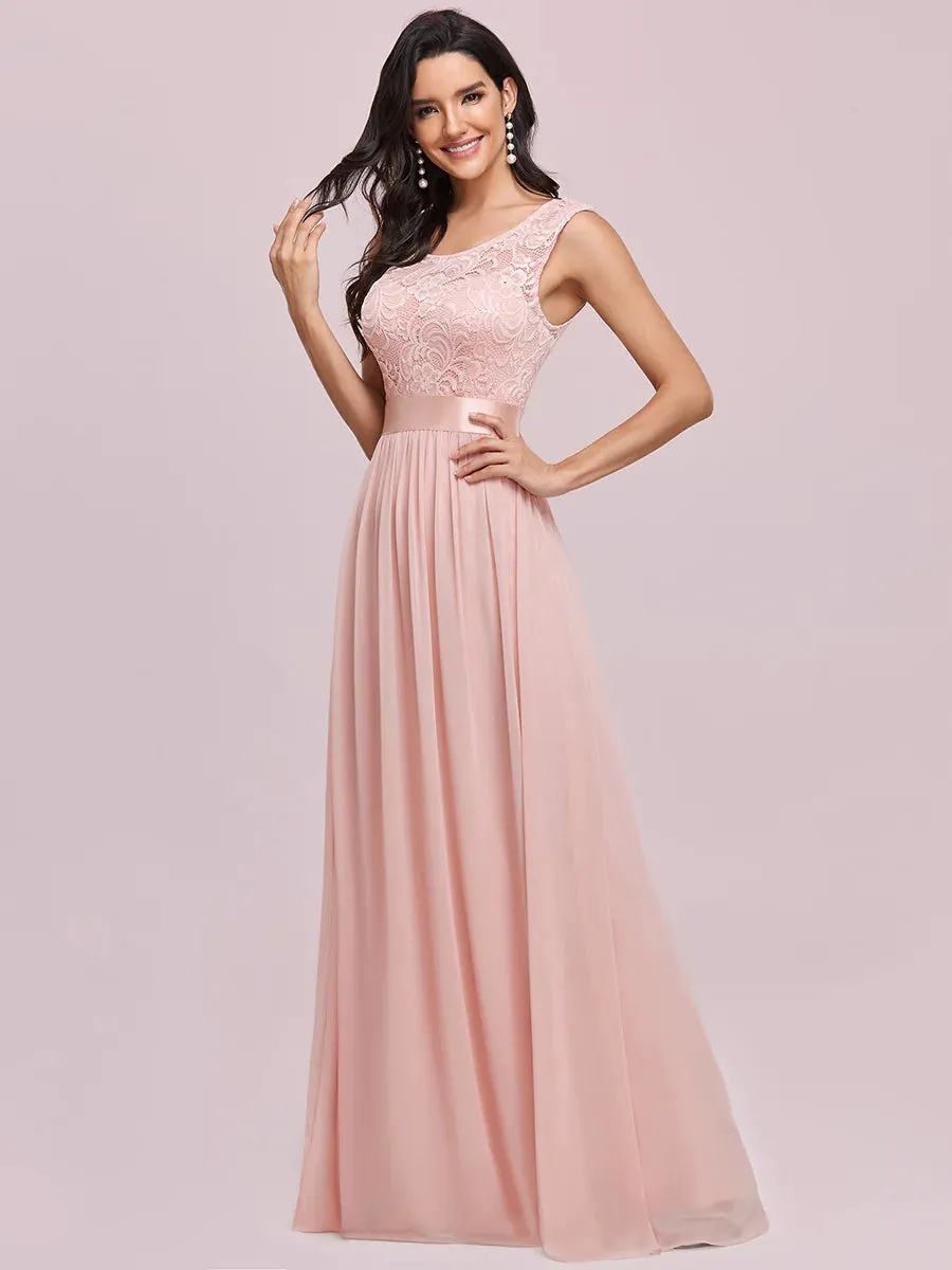 Scoop Neck Lace Top Bridesmaid Dress