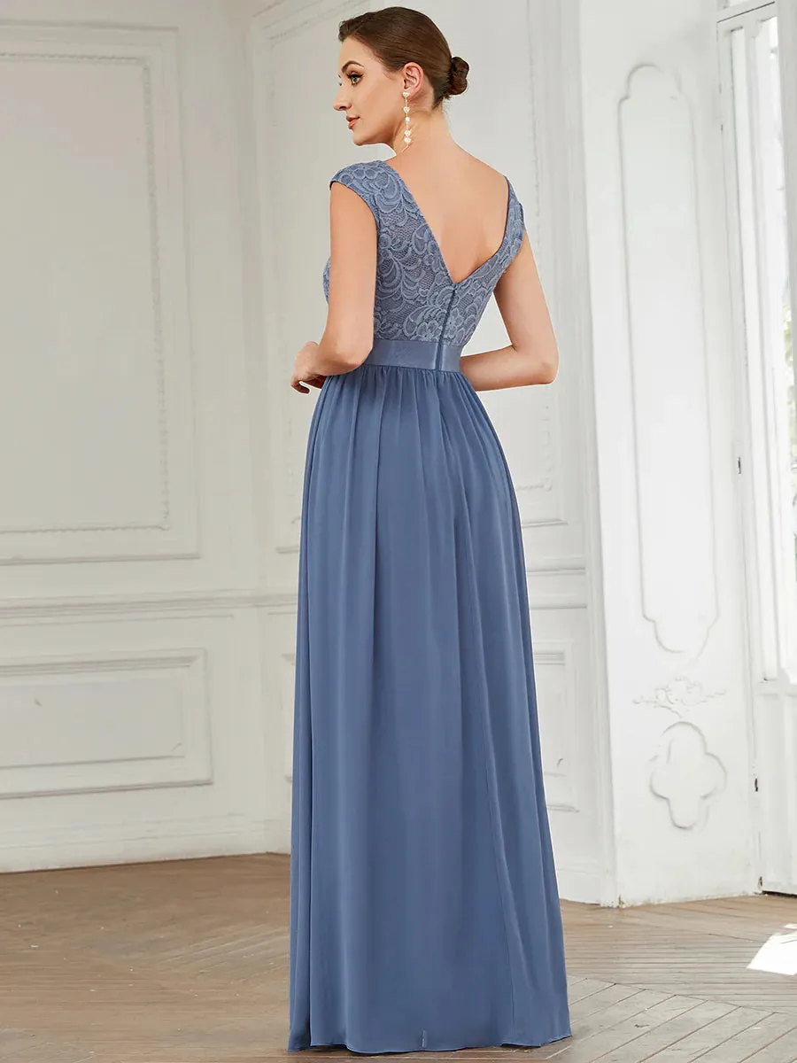 Scoop Neck Lace Top Bridesmaid Dress