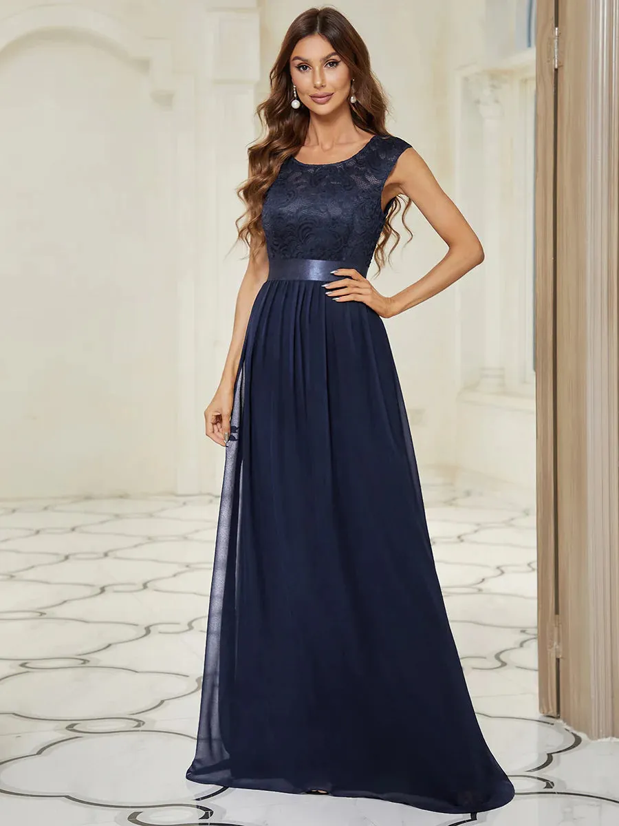 Scoop Neck Lace Top Bridesmaid Dress