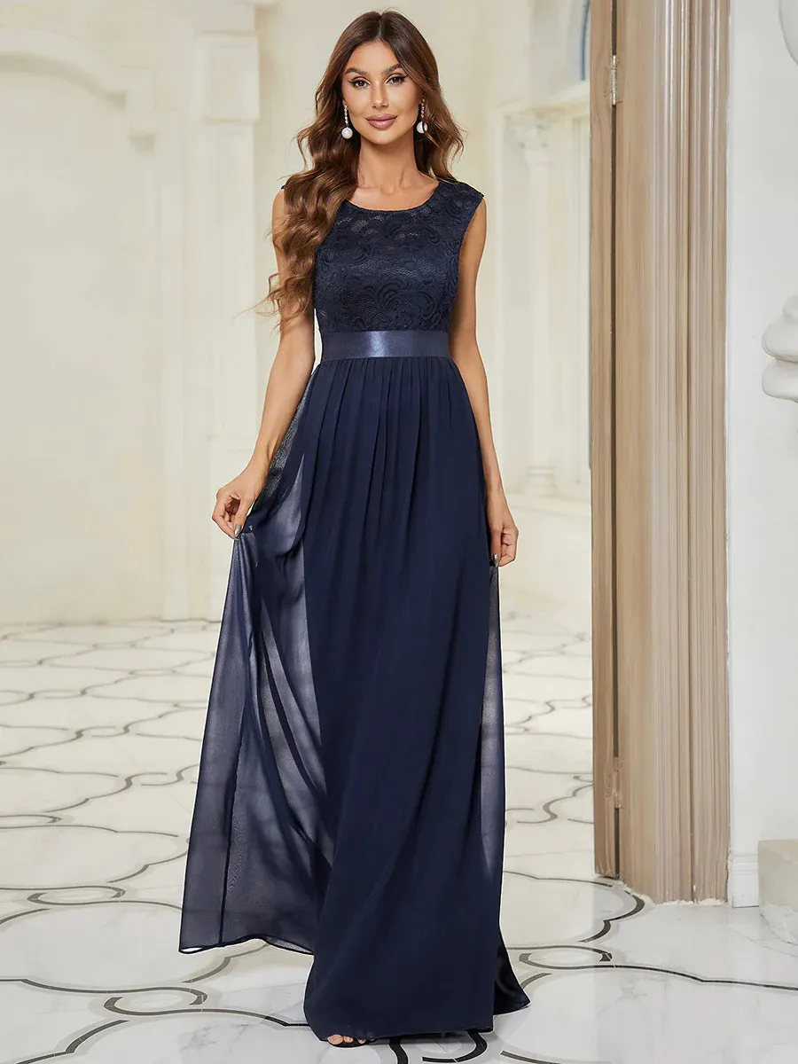 Scoop Neck Lace Top Bridesmaid Dress