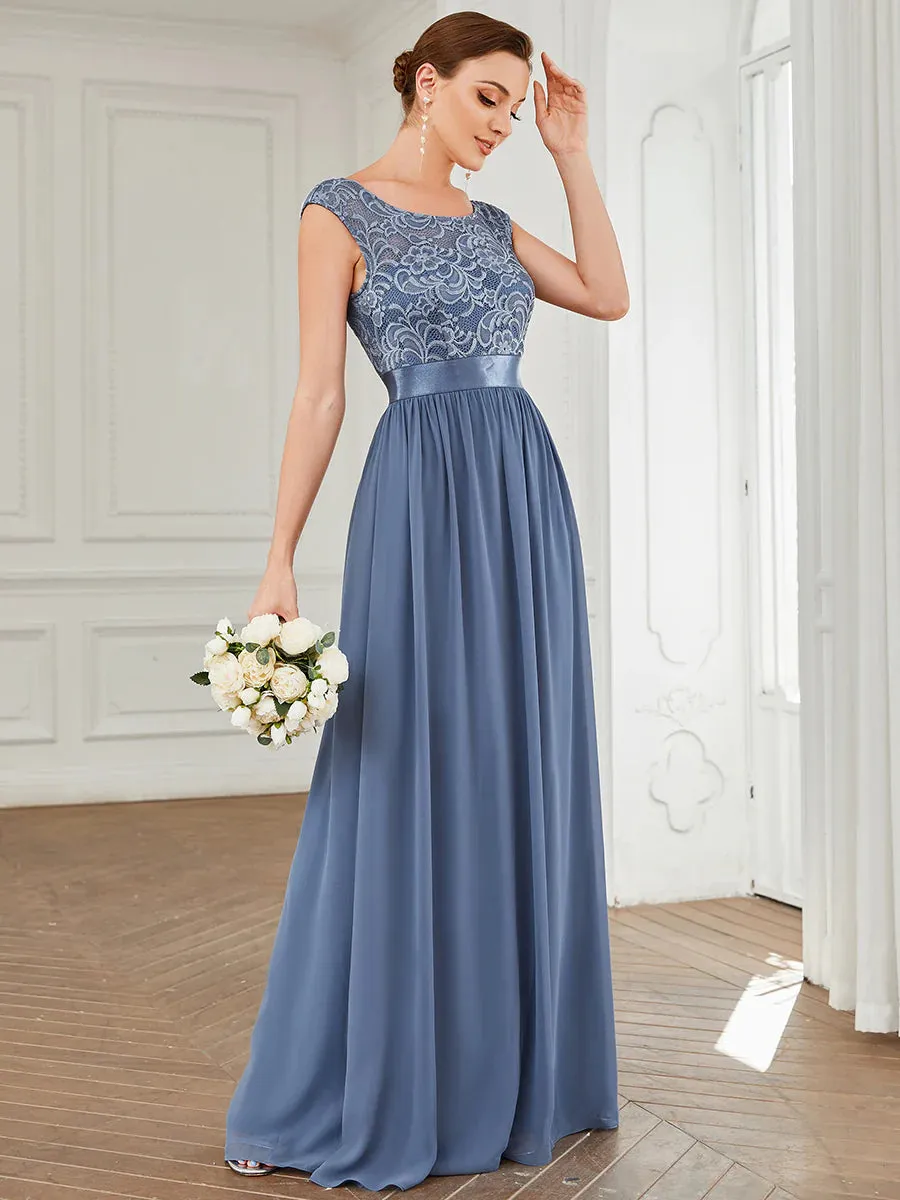 Scoop Neck Lace Top Bridesmaid Dress