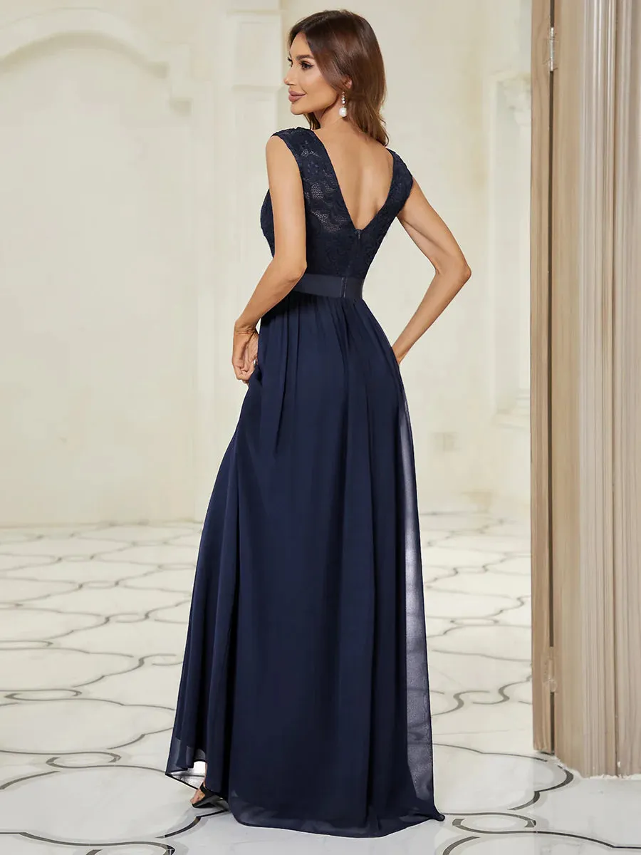 Scoop Neck Lace Top Bridesmaid Dress