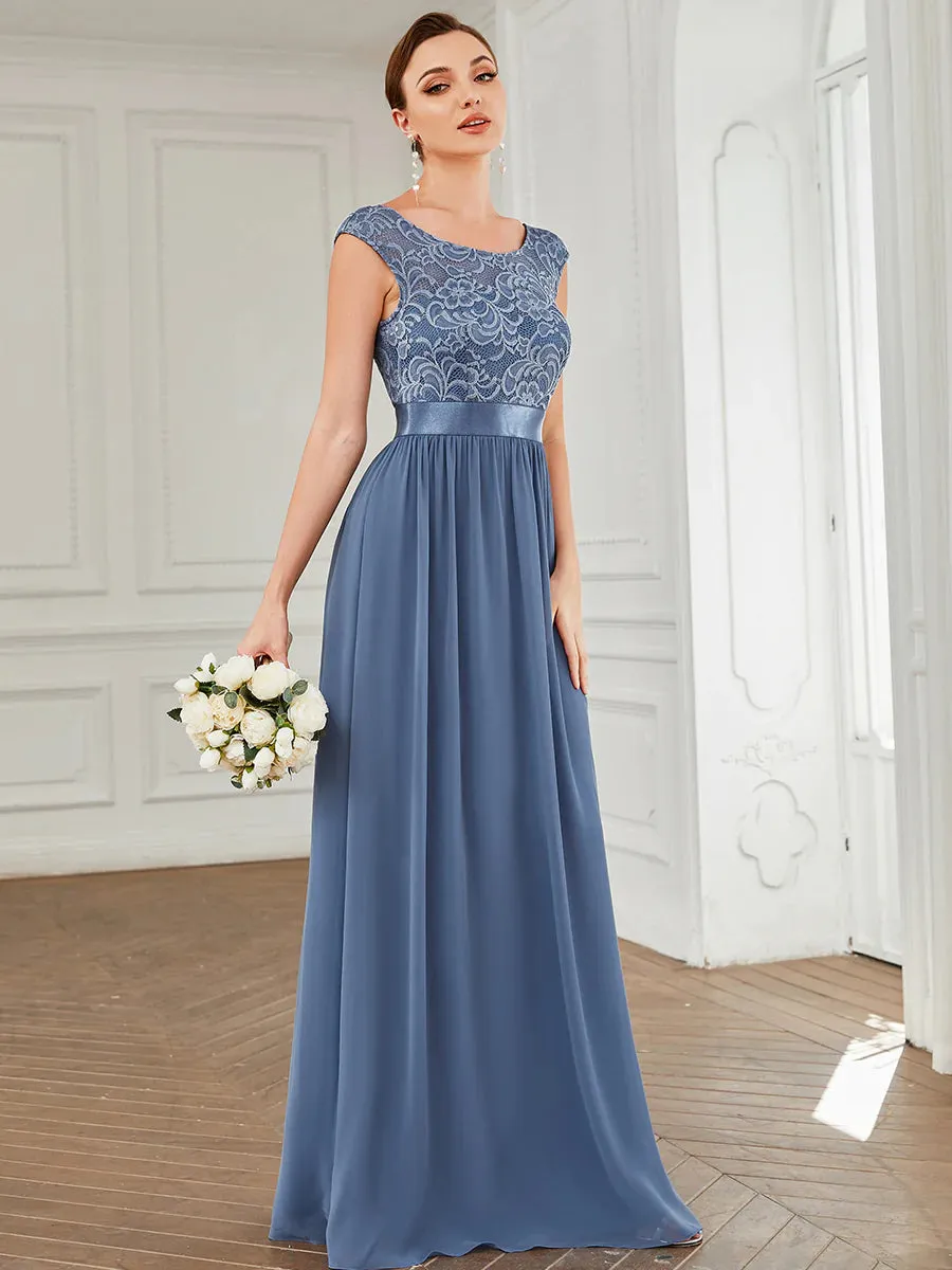 Scoop Neck Lace Top Bridesmaid Dress