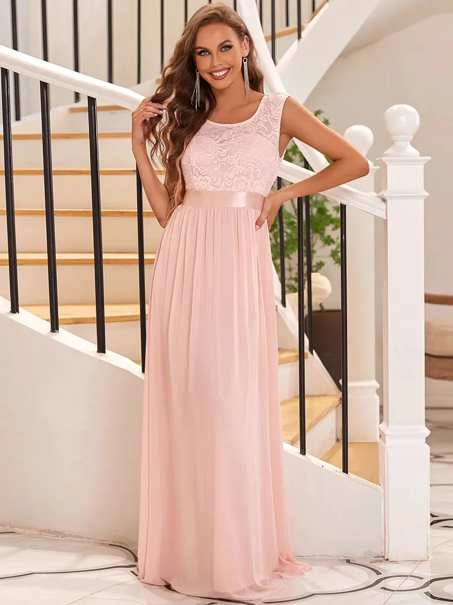 Scoop Neck Lace Top Bridesmaid Dress