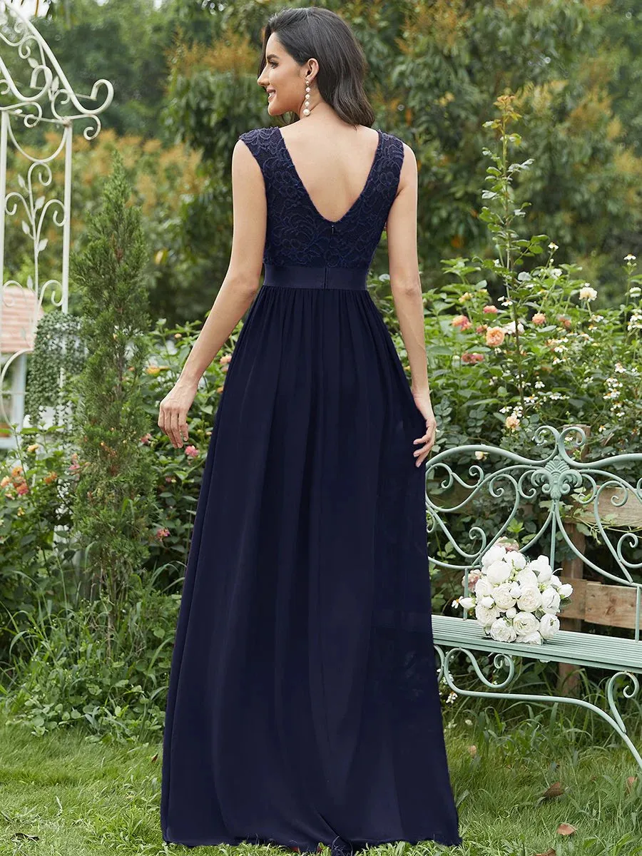 Scoop Neck Lace Top Bridesmaid Dress