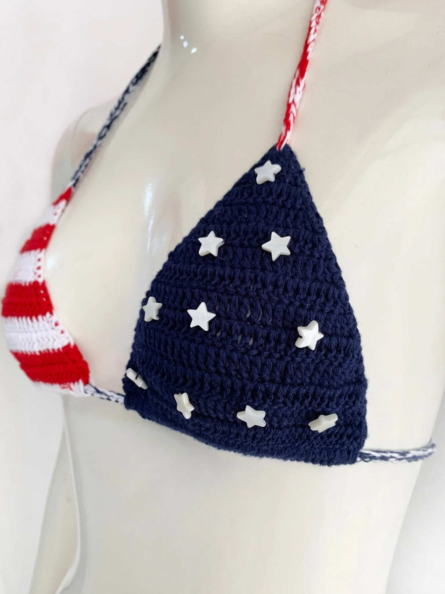 Sexy amerikanische Flagge handgefertigter Häkel-Badeanzug-Bikini