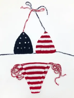 Sexy amerikanische Flagge handgefertigter Häkel-Badeanzug-Bikini