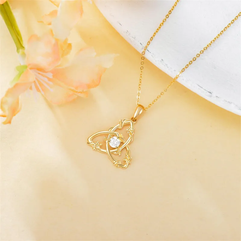 Solid 14K Yellow Gold Triquetra Trinity Knot Necklace for Women Art Deco Design Irish Trinity Knot Necklace Good Luck Jewelry Gifts for Her