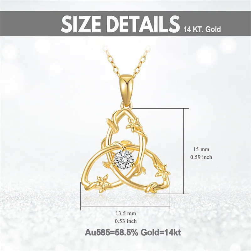 Solid 14K Yellow Gold Triquetra Trinity Knot Necklace for Women Art Deco Design Irish Trinity Knot Necklace Good Luck Jewelry Gifts for Her