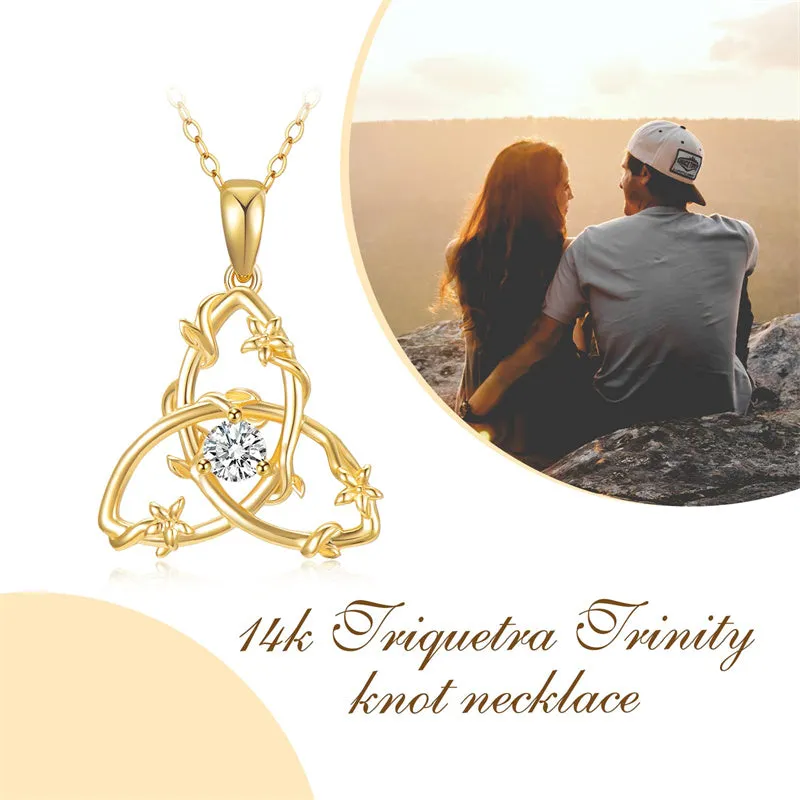 Solid 14K Yellow Gold Triquetra Trinity Knot Necklace for Women Art Deco Design Irish Trinity Knot Necklace Good Luck Jewelry Gifts for Her